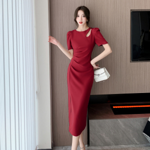 TR32941# 红色礼服连衣裙新款赫本风法式气质名嫒高级感显廋长裙 服装批发女装批发服饰货源