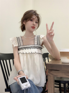 TR32379# 夏季显瘦减龄气质百搭韩版甜美荷叶边上衣 服装批发女装服饰货源  服装批发女装批发服饰货源