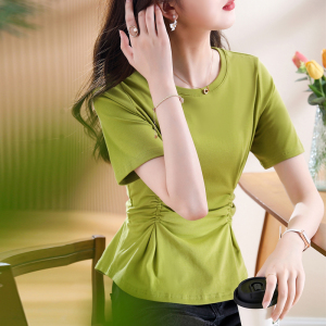 TR34928# 收腰短袖T恤夏季新款韩版修身设计感小众皱褶上衣女