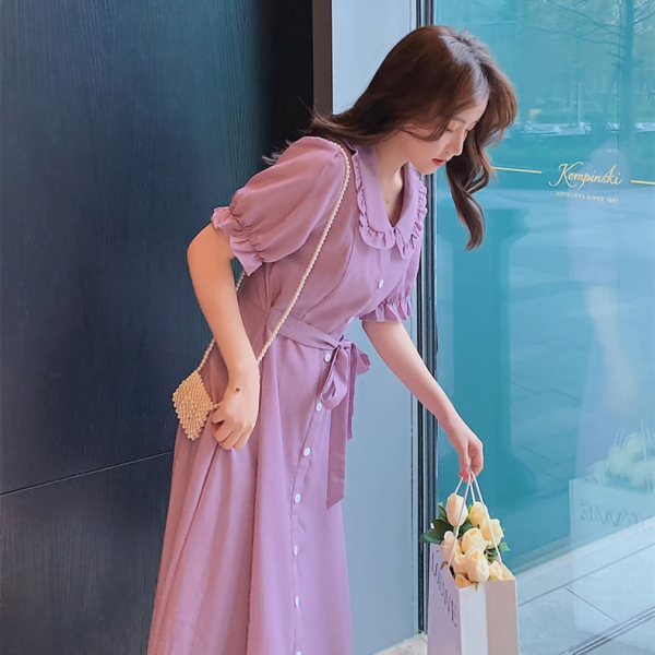 RM14825#韩系温柔泡泡袖连衣裙女夏季新款可盐可甜小众气质初恋中长裙子