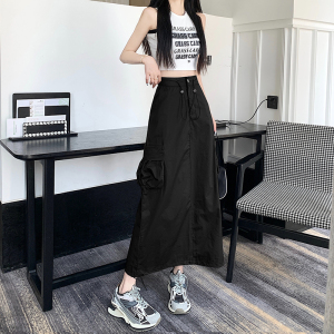 RM14998#夏季新款美式小众设计感工装半身裙高腰显瘦抽绳中长裙
