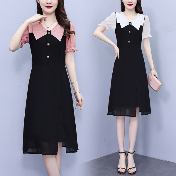 RM15776#大码女装2023夏季新款时尚洋气气质修身显瘦遮肚拼接连衣裙