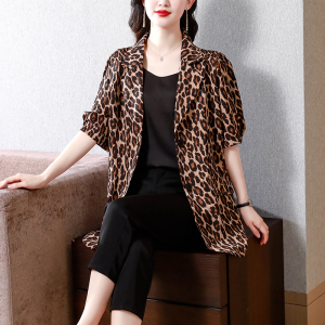 RM14037#豹纹开衫外套2023夏季休闲宽松显瘦中长款气质防晒披肩空调服女