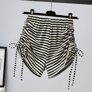 RM14005#大码女装条纹短裤女新款夏季胖mm抽绳设计感显瘦高腰休闲裤子