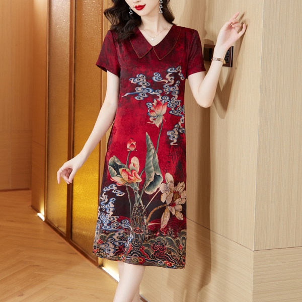 RM14166#新款夏季短袖连衣裙大码修身显瘦气质中长裙款