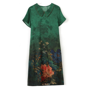 RM14167#珍珠缎香云纱连衣裙女2023年夏季新款气质减龄重裙子植物花卉