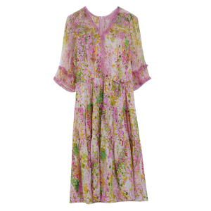 RM14224#双绉真丝碎花连衣裙女夏季法式高端重磅桑蚕丝V领度假长裙