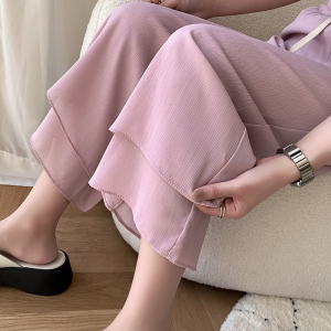 RM15172#雪纺阔腿裤女2023夏季薄款小个子高腰垂感遮肉显瘦冰丝休闲裤