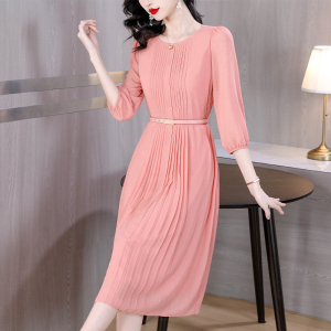 RM15216#轻奢别致高级感 气质粉色连衣裙女夏新款法式名媛风收腰裙子