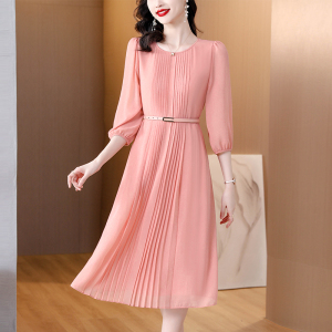 RM15216#轻奢别致高级感 气质粉色连衣裙女夏新款法式名媛风收腰裙子