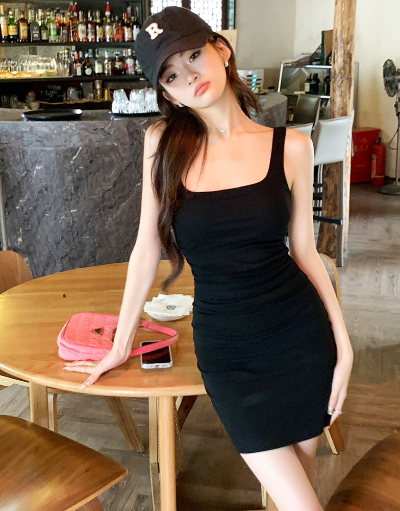 實拍2023夏裝新款純欲辣妹遮副乳顯瘦包臀連衣裙吊帶裙女