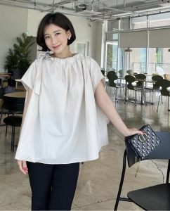 TR43699# 韩式设计感简约抽绳百搭衬衫 服装批发女装批发服饰货源