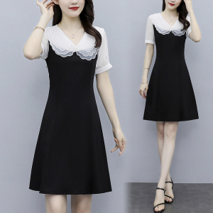 RM16593#大码女装夏装新款法式复古连衣裙女气质娃娃领显瘦小黑裙子
