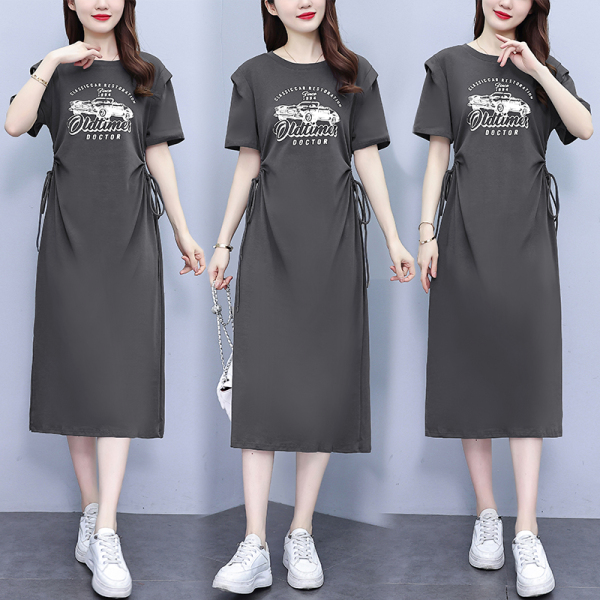 RM16596#法式气质黑色连衣裙夏季女小众设计感复古收腰显瘦a字裙
