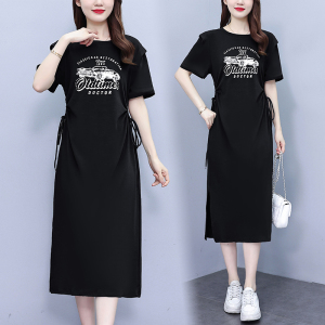 RM16596#法式气质黑色连衣裙夏季女小众设计感复古收腰显瘦a字裙
