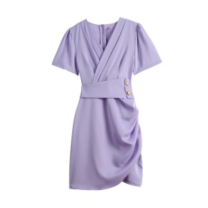 RM15902#法式短袖v领连衣裙2023新款夏季性感气质名媛包臀短裙女
