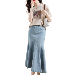 RM19438#大码女装时尚洋气牛仔鱼尾半身裙