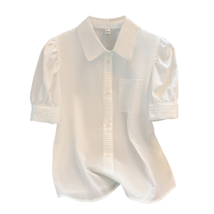 RM14469#法式白色娃娃领泡泡袖衬衫女2023夏装新款别致甜美减龄设计感上衣