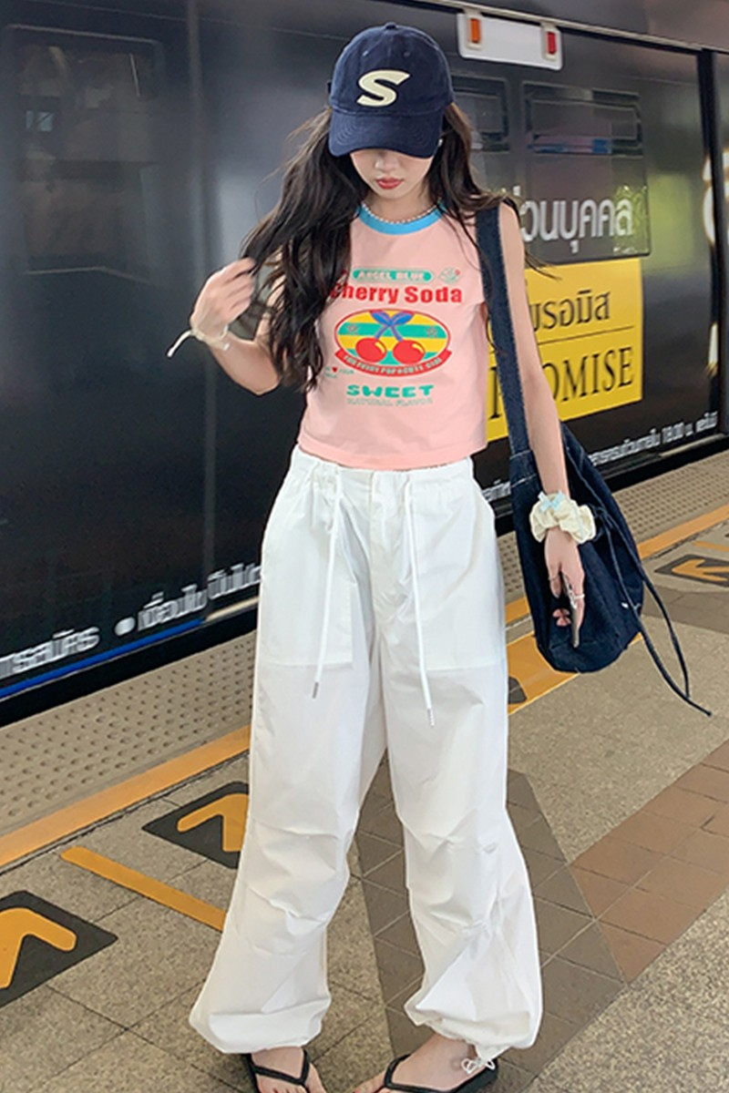 Chic Korean style Harajuku style sleeveless racer vest T-shirt women's summer new personality creative print short top