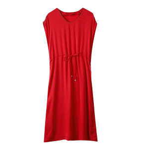RM14048#红色重磅真丝连衣裙女夏2023新款V领宽松遮肚子显瘦桑蚕丝背心裙