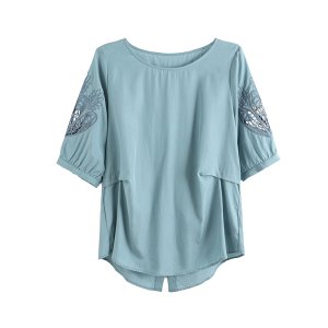 RM14036#欧洲站大码夏季新款镂空显瘦圆领衬衫女