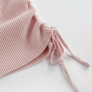 RM14081#夏装新款bm风纯欲短款抽绳小个子短袖圆领针织衫女上衣