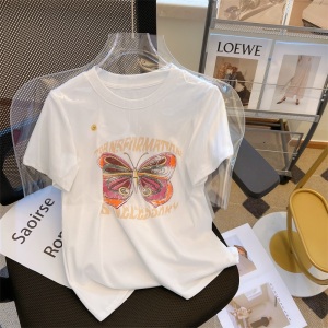 RM15400#夏季新款蝴蝶印花字母图案短袖T恤宽松百搭上衣