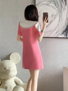 RM14886#粉色娃娃领连衣裙女夏季2023新款小个子遮肚子减龄显瘦休闲T恤裙