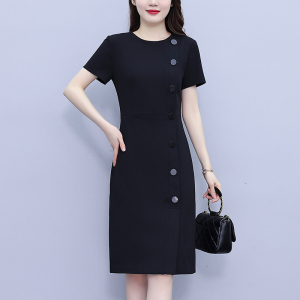 RM14936#夏季新款胖mm时尚气质显瘦单排扣连衣裙