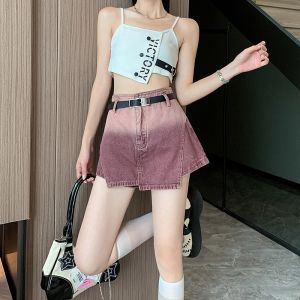 RM14368#渐变色高腰设计感A字牛仔裤裙2023新款时尚洋气甜酷假两件短裤裙