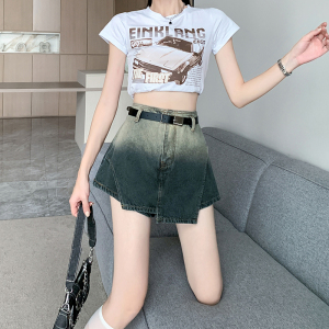 RM14368#渐变色高腰设计感A字牛仔裤裙2023新款时尚洋气甜酷假两件短裤裙