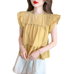 RM15121#设计感小众甜美减龄短袖衬衫女木耳边飞飞袖背心上衣