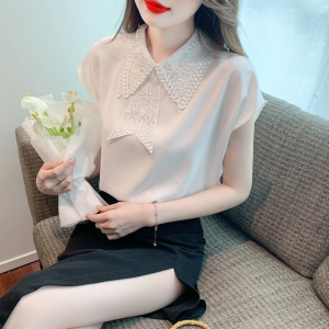 RM14268#夏新款上衣女简约时尚设计娃娃脸纯色衬衫缎面气质小衫