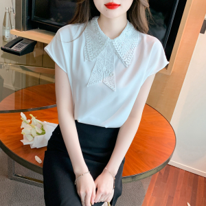 RM14268#夏新款上衣女简约时尚设计娃娃脸纯色衬衫缎面气质小衫