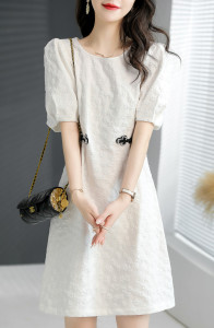 RM14383#高级感重工提花法式女裙2023新款气质显瘦提花盘扣装饰短袖连衣裙