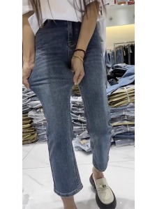 RM14711#梨型身材烟管牛仔裤子女大码夏季薄款弹力显瘦八分直筒裤