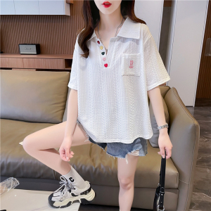RM16807#短袖T恤女夏新款设计感口袋Polo领宽松大码女装韩版时髦上衣