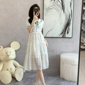 RM14452#绿色碎花连衣裙女2023夏季新款法式气质淑女温柔风雪纺裙子
