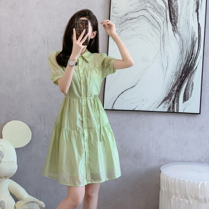 RM14453#连衣裙女2023夏季新款时髦洋气中长款减龄泡泡袖气质收腰衬衫裙潮