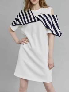 RM14322#白色设计感宽松露肩连衣裙女2023夏季新款通勤风简约小众裙子
