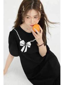 RM14323#爱蔷薇大码微胖女生减龄连衣裙夏装2023新款梨型身材穿搭黑色长裙