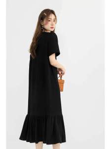 RM14323#爱蔷薇大码微胖女生减龄连衣裙夏装2023新款梨型身材穿搭黑色长裙