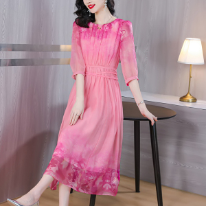 RM14466#真丝连衣裙2023夏季新款温柔风气质女装高级感桑蚕丝长裙