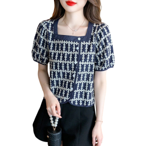 TR34730# 夏季新款韩版设计感小众重工刺绣复古方领减龄镂空衬衫