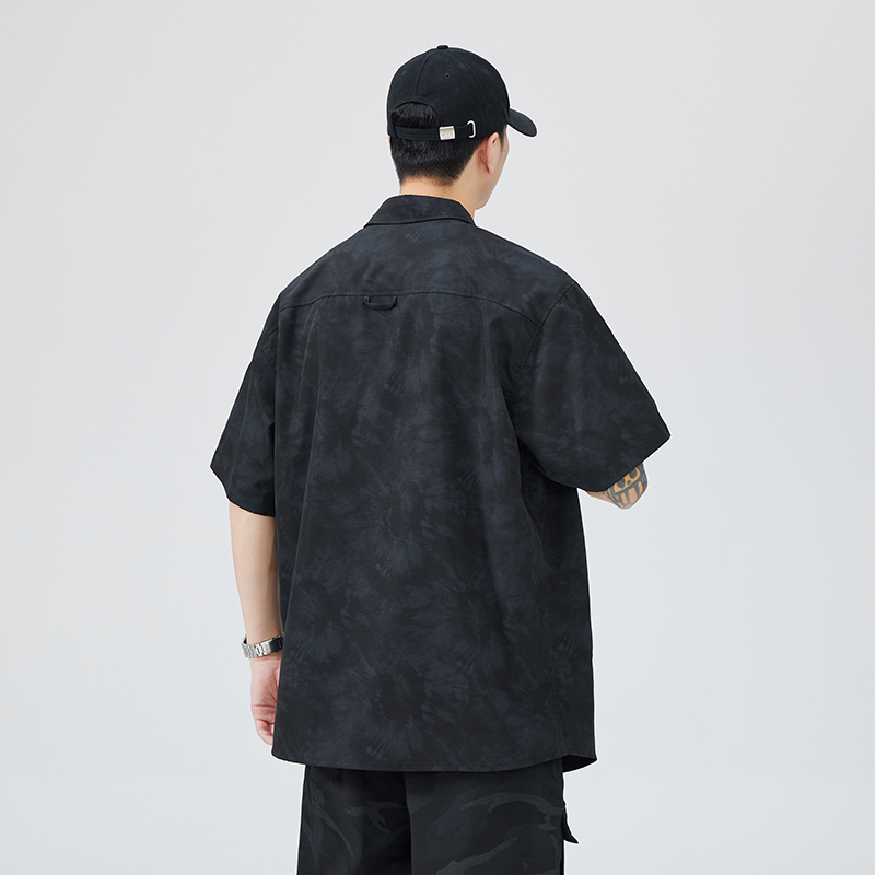 實拍夏季潮牌寬松大碼休閑短袖日系復古簡約高級感痞帥襯衫男