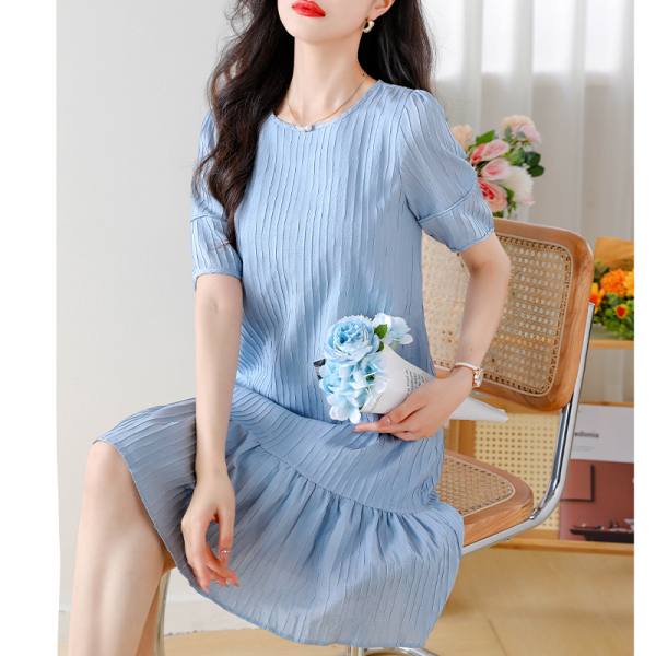 RM15218#夏季新款肌理优雅荷叶边白色连衣裙减龄娃娃裙子女