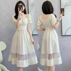 RM16850#法式气质洋气连衣裙2023年夏季新款女装收腰显瘦网纱拼接裙子甜美
