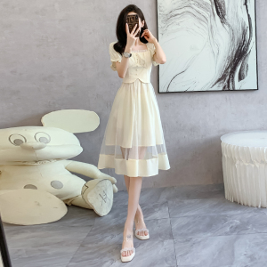 RM16850#法式气质洋气连衣裙2023年夏季新款女装收腰显瘦网纱拼接裙子甜美