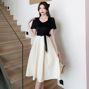 RM14959#假两件拼接连衣裙新款茶歇法式赫本风气质名媛长裙