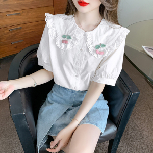 RM15122#夏季新款娃娃领气质短袖甜美上衣超仙T恤小心机小衫女
